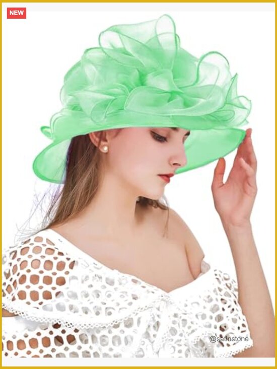 Organza Derby Hat with Wide Brim Fascinator for Weddings Tea Parties Church main image 6